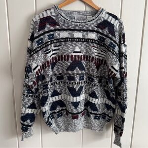 Vintage Method Geometric Knit Sweater Gray Black Burgundy Men’s L